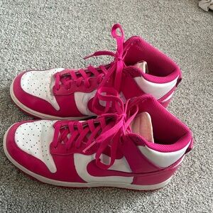 Nike Women's Pink and White High-Top Sneakers